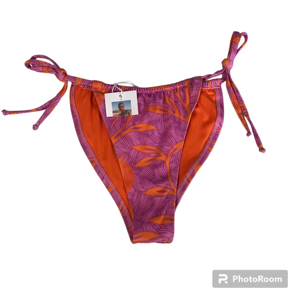 Liberty & Justice Bikini Bottom Women’s Size S Color Purple/Orange Side Tie NWT.